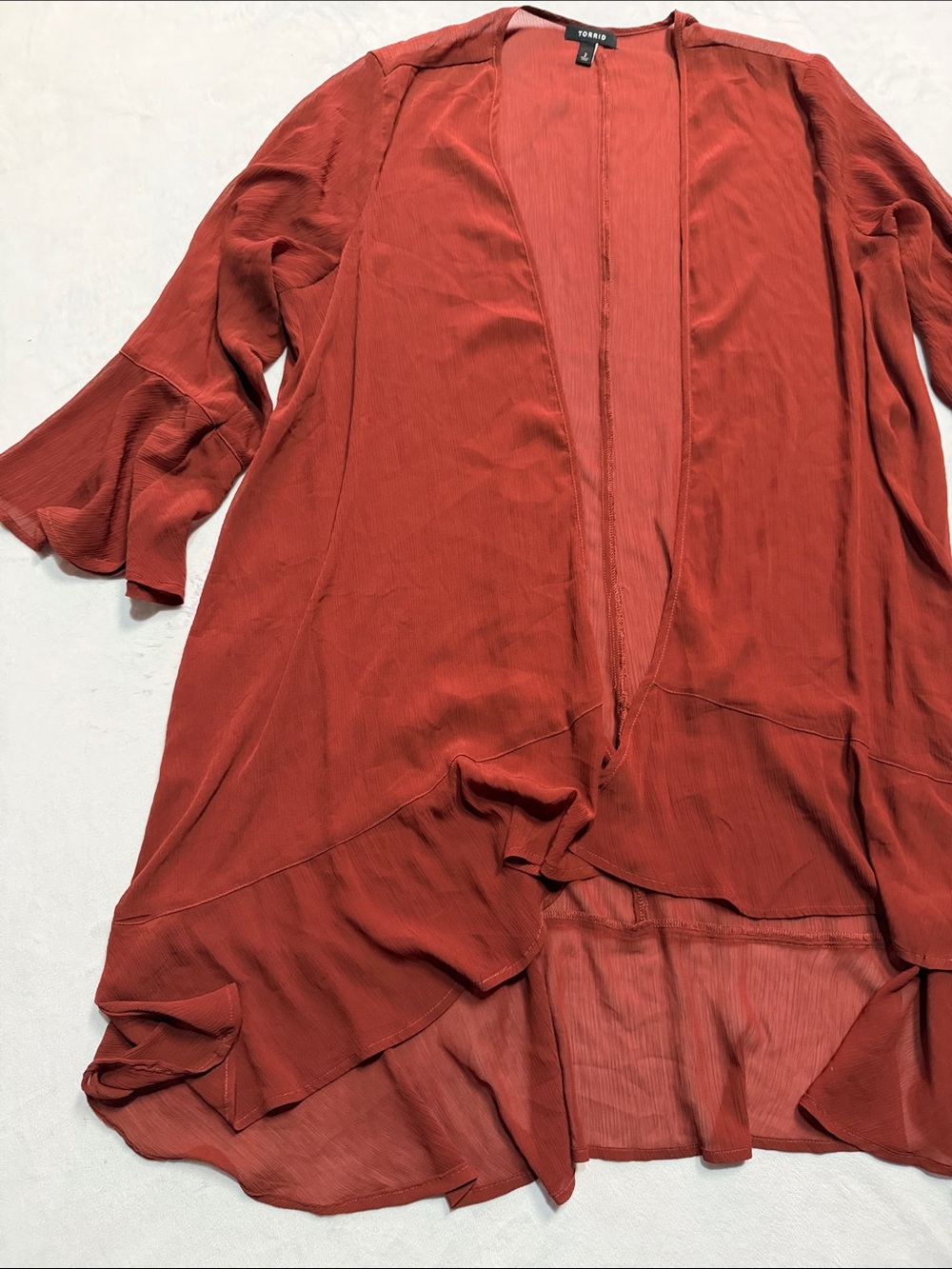 torrid Rust-Red Open Front ruffle duster - Picture 2 of 5